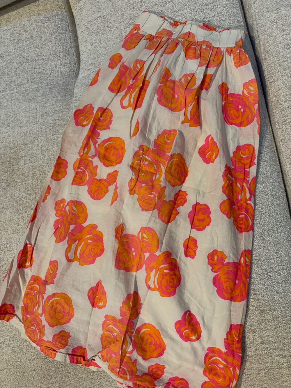 Lane Bryant Cream Maxi Skirt with Pink & Orange Floral Print